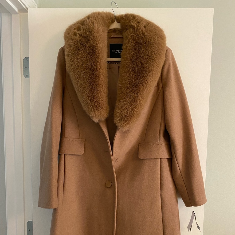 Toffee colored Kate Spade Coat with Faux Fur Collar
